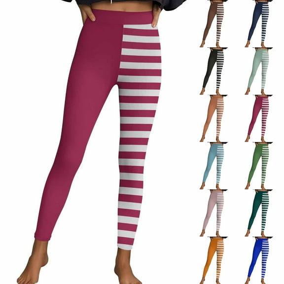 Gyexs Christmas Leggings for Women Red and White Striped Tights Ankle Length High Waist Funny Leggings Dark Blue & Size XXL