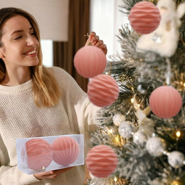 Bolas navideñas flocadas grandes de 10 cm | Juego de 2 adornos flocados naranjas | Adornos flocados premium para árbol | Decoración para fiestas navideñas y festividades