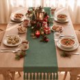 thumbnail image 4 of Sm:)e Dark Green Christmas Tassel Table Runner, 13x36 Inches, Boho Linen Blend Rustic Farmhouse Style, Holiday Wedding Party Kitchen Table Decor, 4 of 10