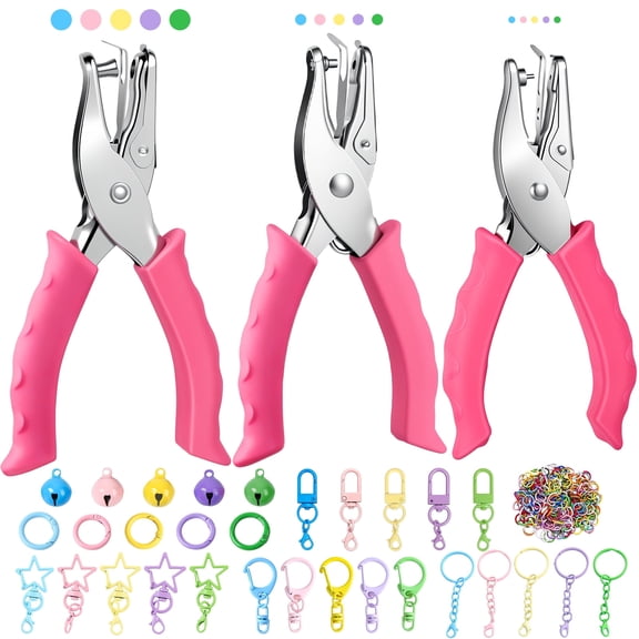3 Pack Single Hole Punch, 1/4" 1/8" 1/16" Hole Puncher Kit with Metal Ring for Crafting, Mini Hole Punch Set for Circle Holes for DIY Craft Tags Scrapbook Tool