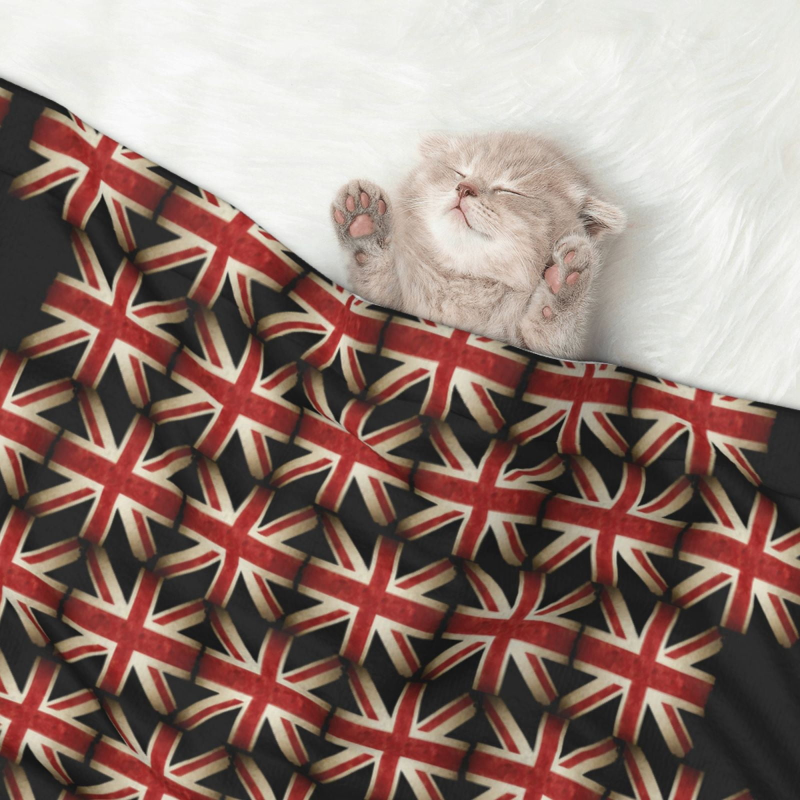 Flannel Throw Dog Blanket British Flag Pattern Soft Warm Print Pet Blankets for Small Dog Cat Puppy