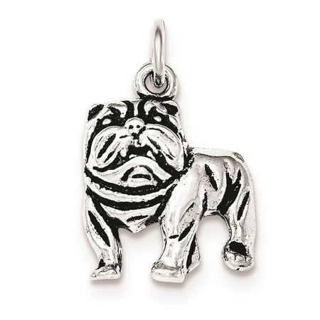 925 Sterling Silver Antiqued Bulldog Polished Open-back Charm Pendant