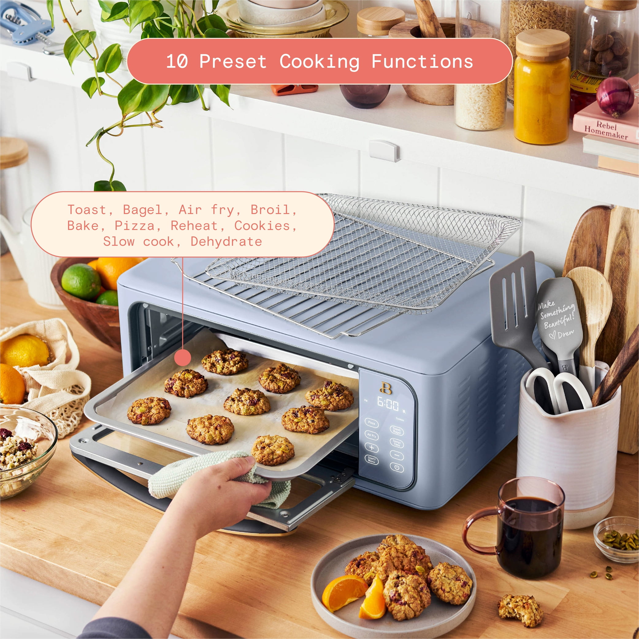 Beautiful Infrared Air Fry Toaster Oven, 9-Slice, 1800 W, Cornflower Blue by Drew Barrymore