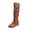 Brown, variant on Knee High Boots For Women Closed Toe Flat Heel Slouch Boots Retro Fashion Convenient Pull On Pleated Wedges Boots Shoes For Daily Occasions Autumn Winter Outfit