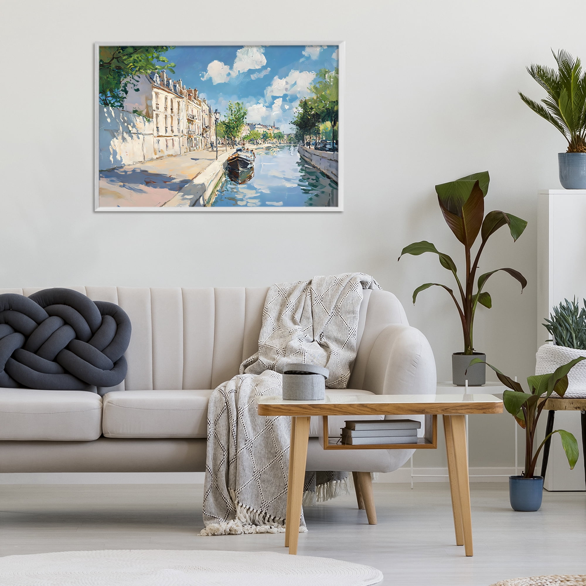 Stupell Industries Boat in Canal Summer Reflection White Framed Giclee Art, design by Creative Studio