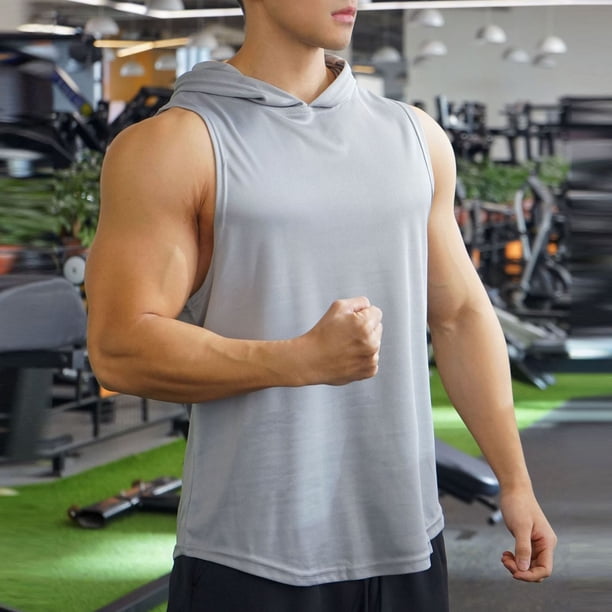 pstuiky Camisetas interiores de tirantes para hombre, Blusa informal de verano con capucha y sin mangas de color liso para hombre Chaleco para hombre m