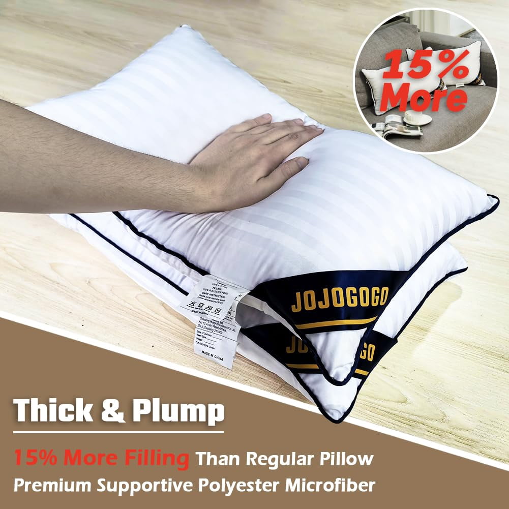 JOJOGOGO 12x20 Outdoor Lumbar Pillow Inserts Waterproof Set of 2, 12 x 20 Outdoor Lumbar Throw Pillows White Rectangle Decorative Pillow for Front Porch and Patio Furniture (with Deep Blue Piping)