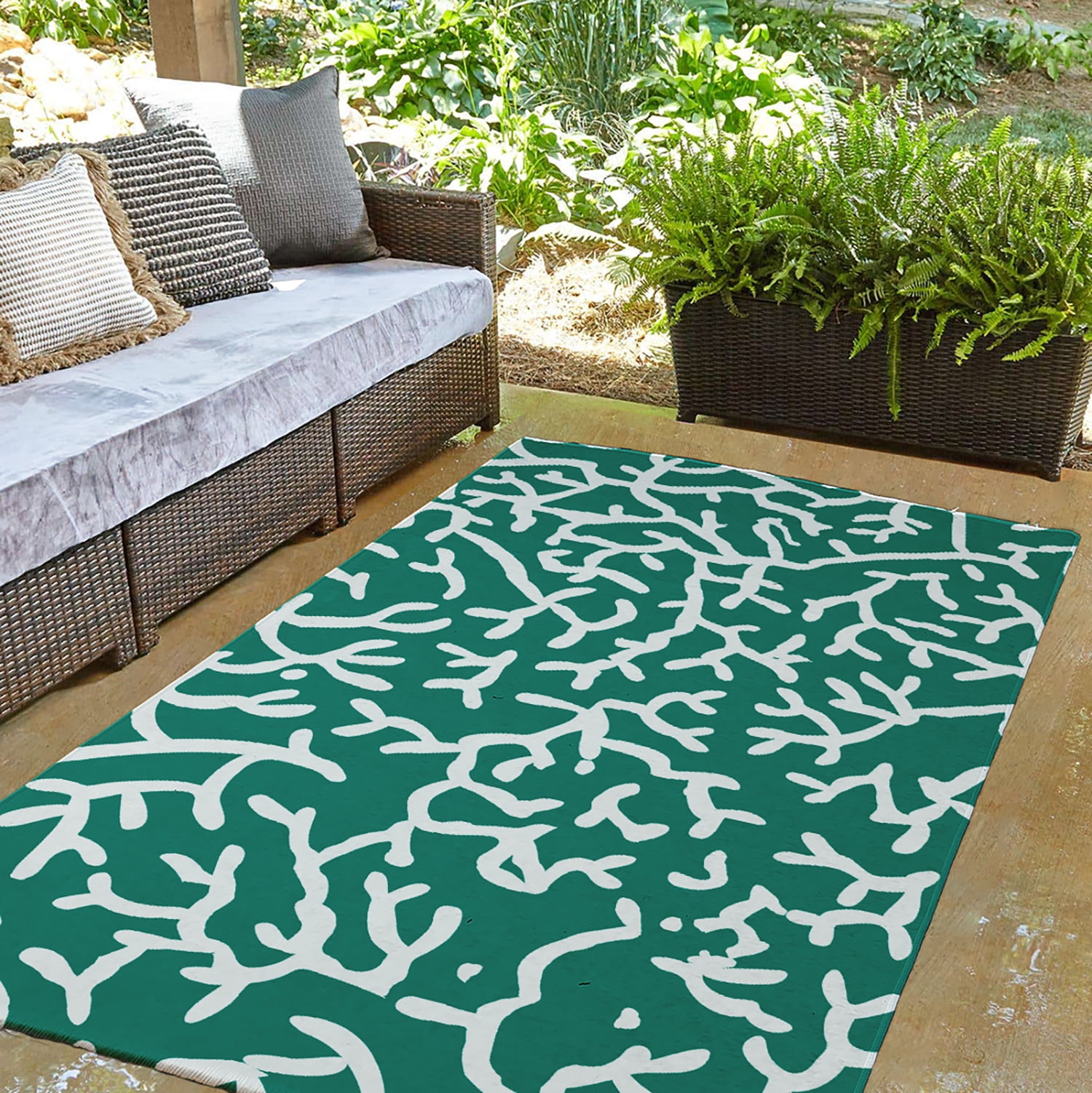 3' x 5' Simply Daisy Seaweed Beach Style Chenille Area Rug, Kelly Green