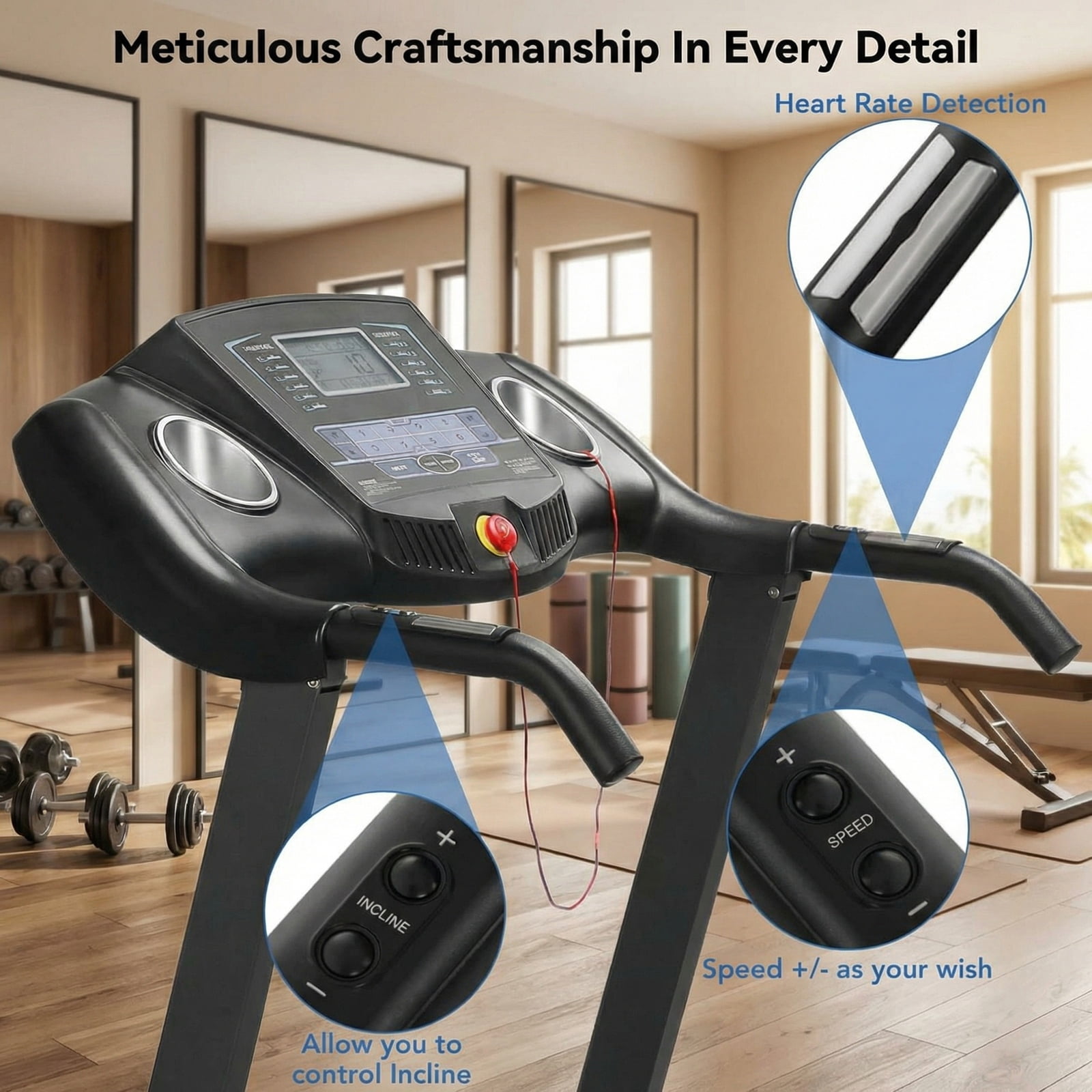 Naipo Treadmill with Auto 12Level  Incline 15 Preset Foldable Treadmill 2.5 Horse Power Exercise Machine for Home Office Workout