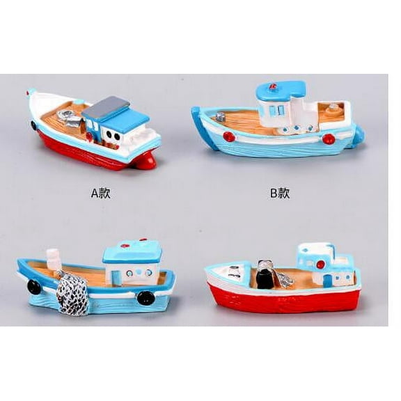 4pcs Miniature Resin Boat Figurines Mini Boat Models Beach Theme Mini Boat Figure Home Decor
