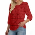 thumbnail image 2 of Enjoytime Tops for Women Trendy Solid Color Hollow Lace 3/4 Sleeve Shirts Round Neck Travel Business Casual Blouses, 2 of 6