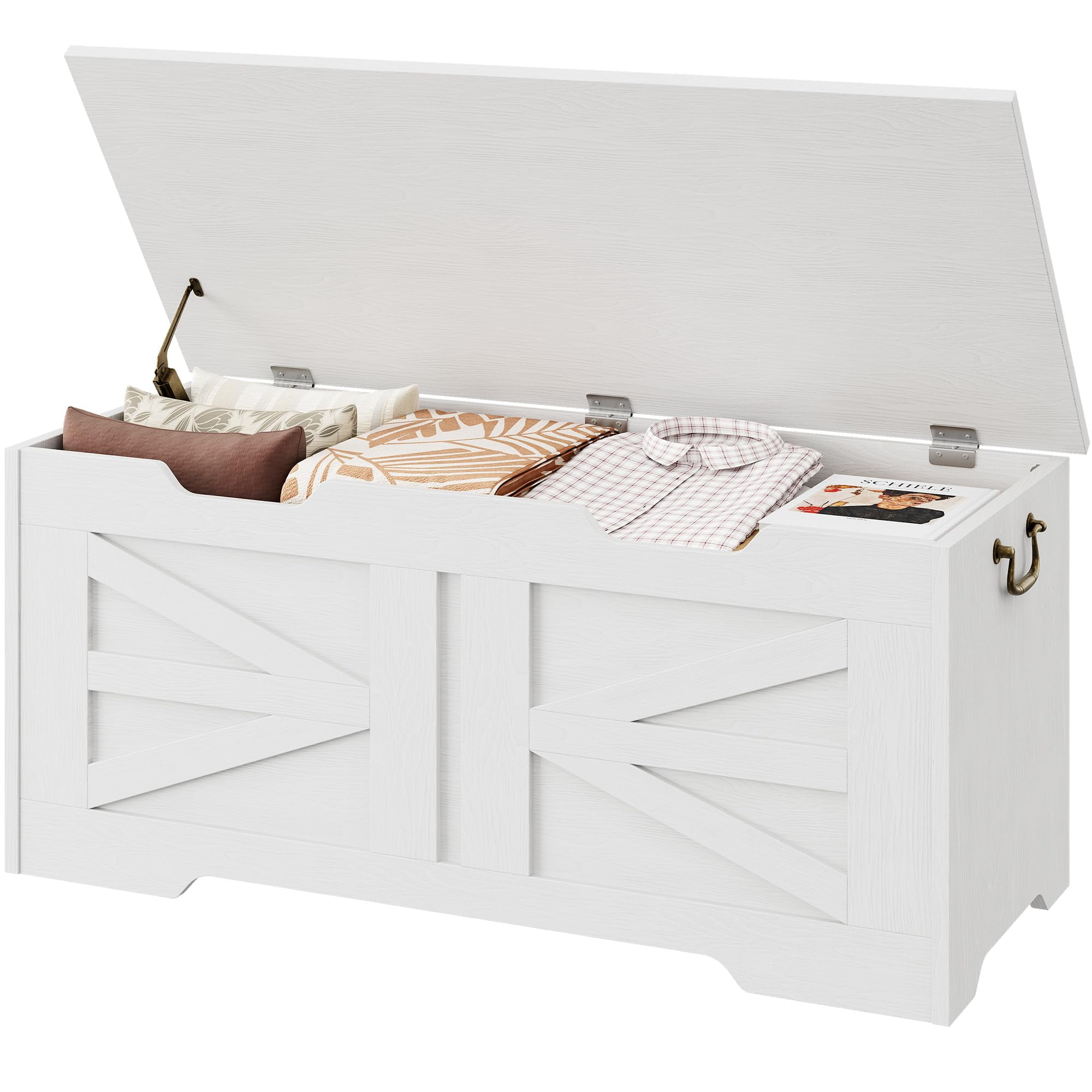 Huisuilinss Storage Bench,24.8” Retro Wooden Storage Chest with U-Shaped Cut-Out Pull, Safety Hinge, Supports 350 lb and Easy Assembly for Toy Box Organizer