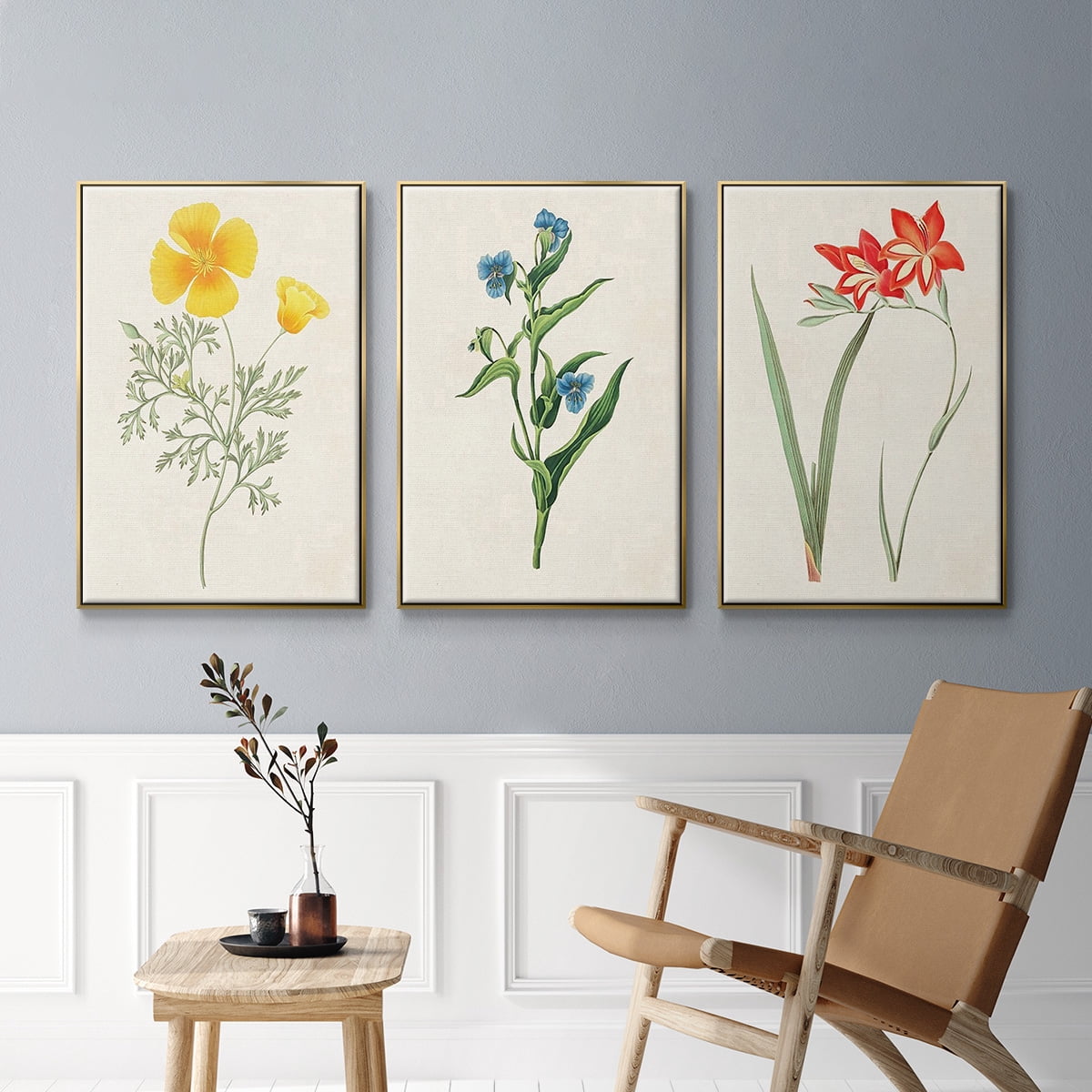 Flowers of the Seasons IV - Framed Premium Gallery Wrapped Canvas L Frame 3 Piece Set - Ready to Hang, 37x75 by Wexford Home