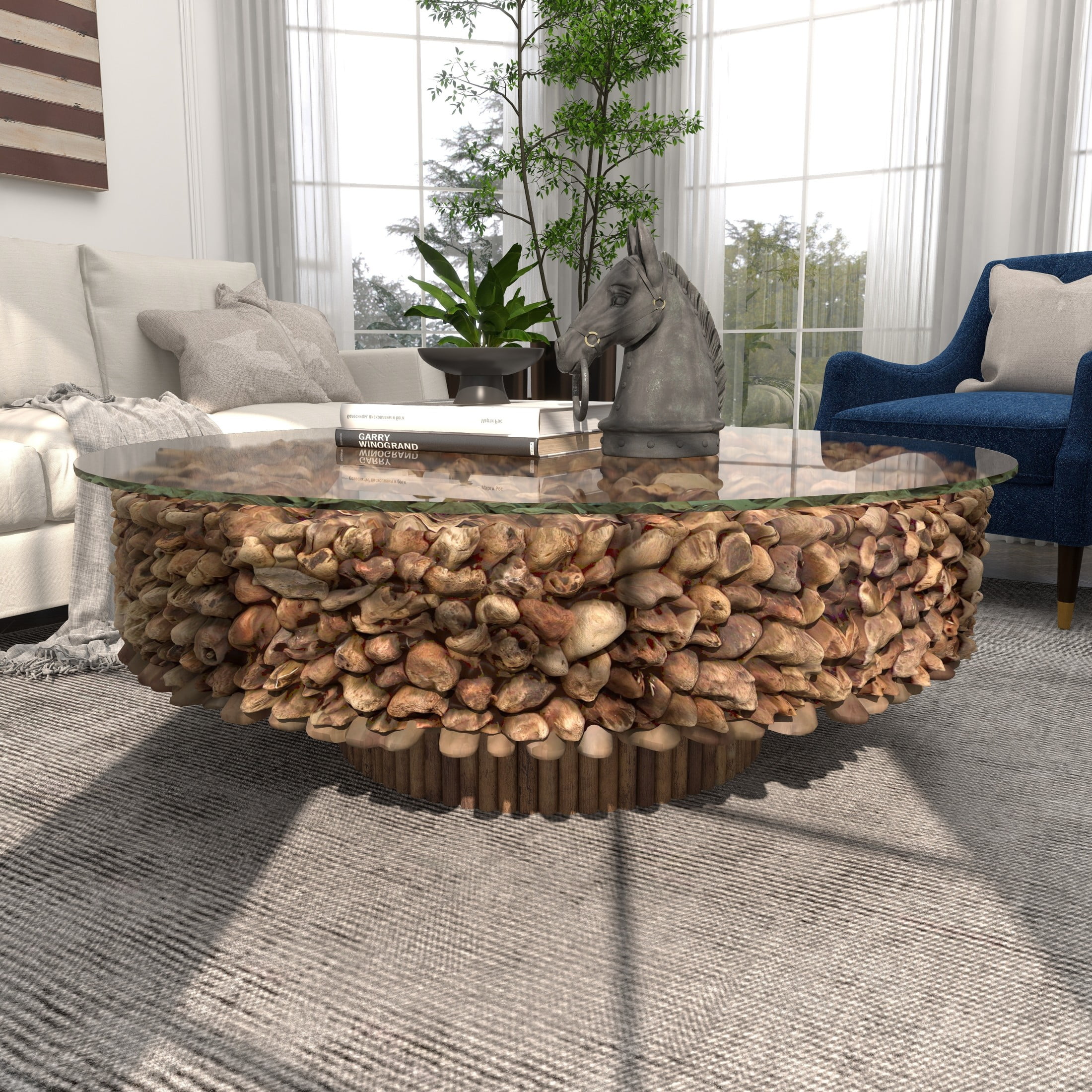 DecMode Rustic Brown Driftwood Inspired Coffee Table with