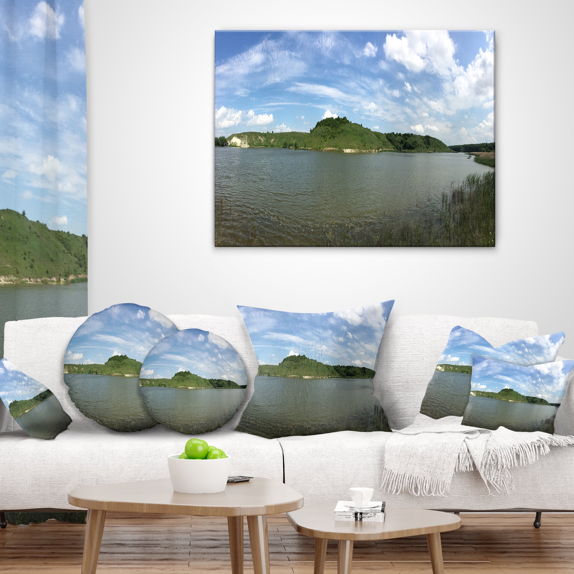 Designart Wide Lake Trees Sky Landscape - Landscape Printed Throw Pillow - 16x16