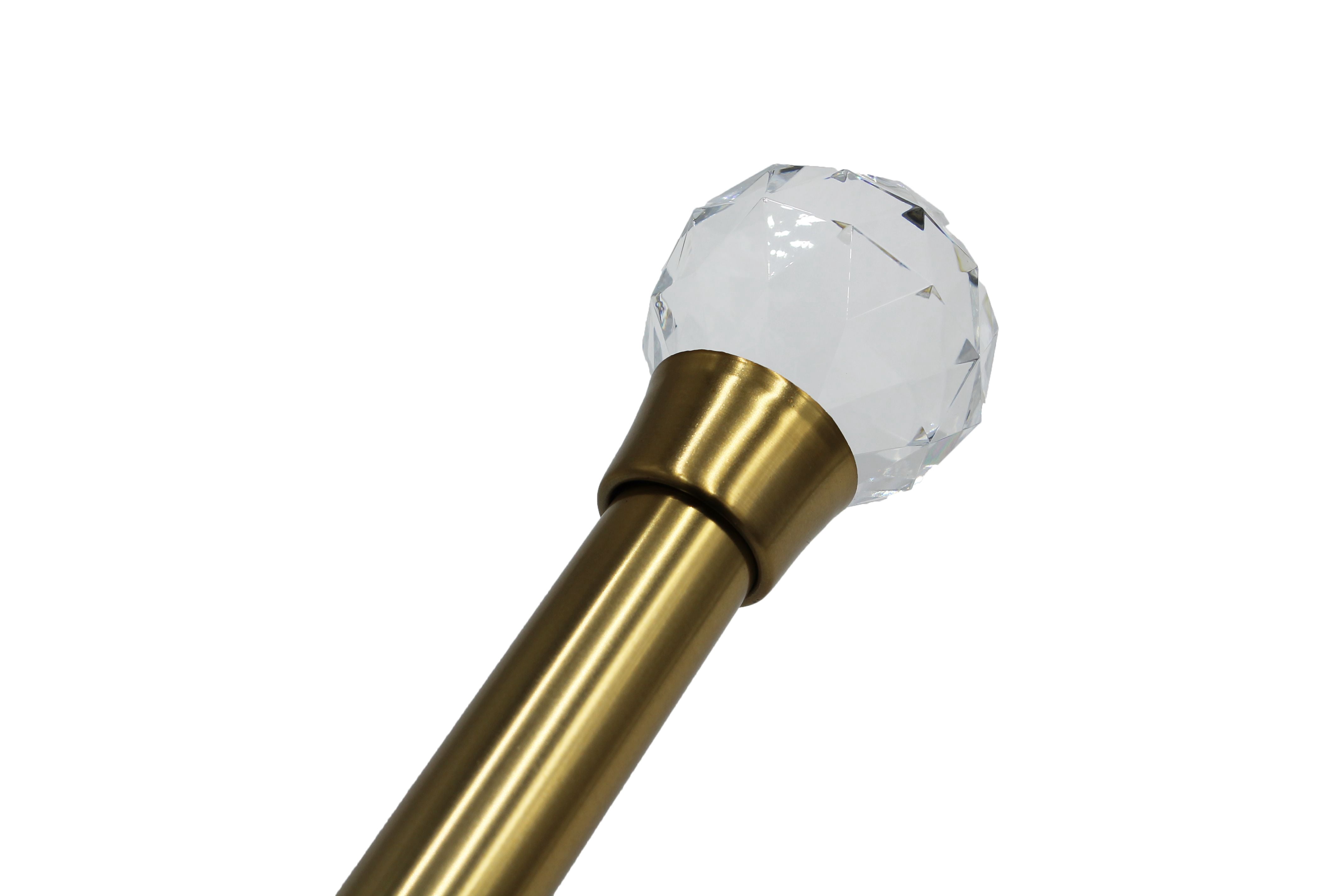 Linen Avenue Faceted Acrylic Single Window Curtain Rod Set, 28 to 48-inch, Brass