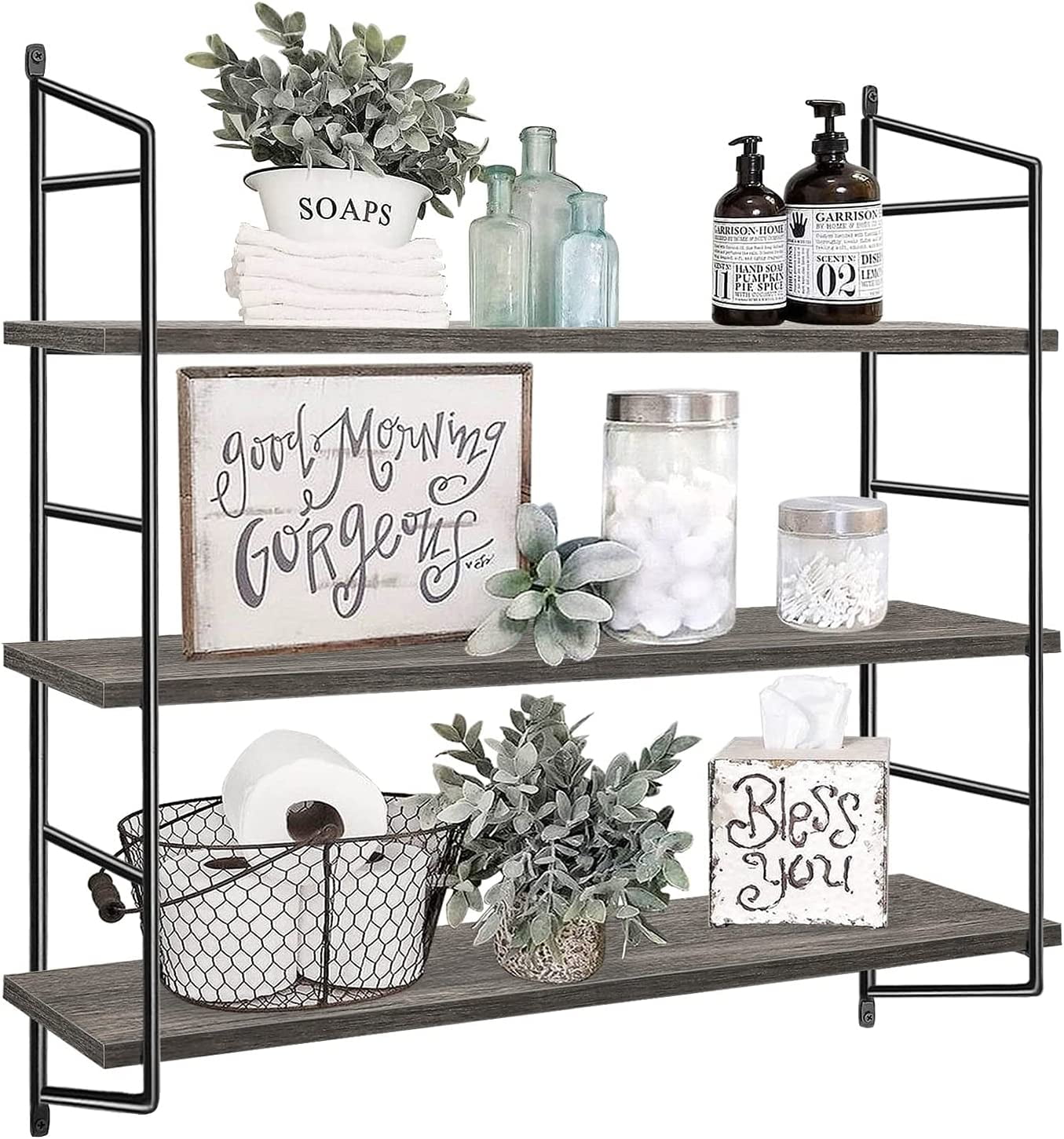 Grey Wall Shelf Bathroom Floating Shelves Mounted Storage Shelving, 3