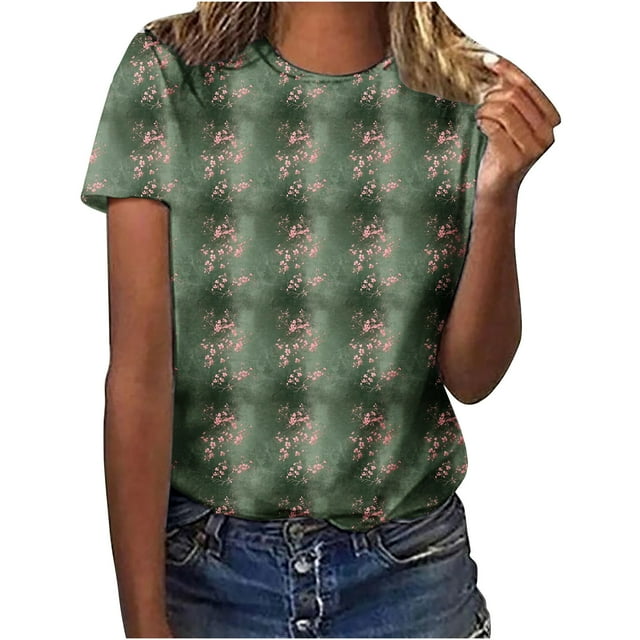 Camisas de Manga Larga para las Mujeres Suelto Ajuste Impreso Verano Sexy Cuello Redondo Superior, Poliéster Regular