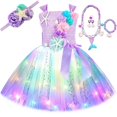 thumbnail image 3 of Vestido de princesa sirena para niñas, vestido de tutú con luz LED y temática del océano para fiesta de cumpleaños, disfraz de Halloween para niños, 3 of 5