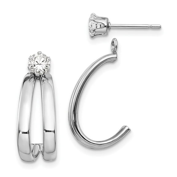 14k White Gold Post Polished With Cubic Zirconia Stud Earrings Jackets 18x9mm Wide 2mm Thick Earring Jacket for Women