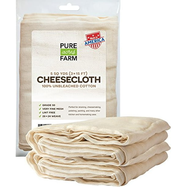 Cheesecloth - 45 Sq Feet: Grade 50 - 100% Unbleached Cotton - Filter -  Strain - Reusable (5 Yards, 50 Weight) - Walmart.com Cheesecloth - 45 Sq Feet: Grade 50 - 100% Unbleached Cotton - Filter -  Strain - Reusable (5 Yards, 50 Weight) - Walmart.com