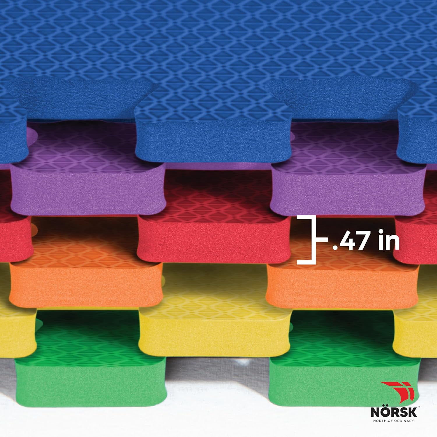 Norsk Duräflex Lite Puzzle Mats Interlocking EVA Foam Floor Tiles Solid Color, 6 Tiles - 24 Sq. Ft., 1/2" Thick, Rainbow Pack