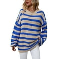 thumbnail image 1 of Faithtur Chandail Rayé pour Femmes Manches Longues Col Rond Coupe Ample Tricot d'Hiver, 1 of 9