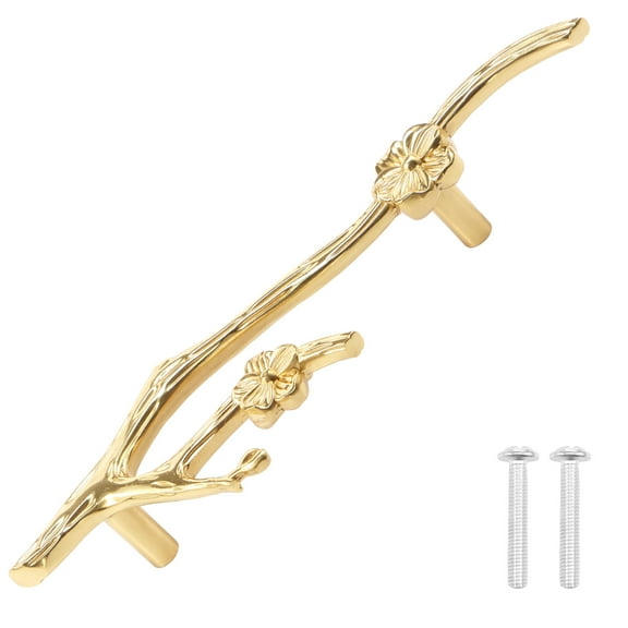 Threns Twig Drawer Pulls Decorative Flower Branch Shaped Dresser Knob Brass Branch Cabinet Handle for Dresser Closet Cupboard