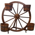 thumbnail image 4 of Rustic Brown Wood Wagon Wheel Barrel Planter 34.4 Inches Versatile Indoor Outdoor Display Unit Perfect for Garden and Patio Decor Show Off Your Plants in Style, 4 of 10
