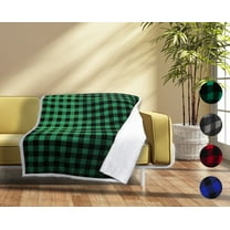 Buffalo Plaid Sherpa Throw TV Blanket, Super Soft Reversible Fleece Blanket for Cabin Bed or Couch, Catalonia series by Terrania, Green Plaid, 50" x 60".