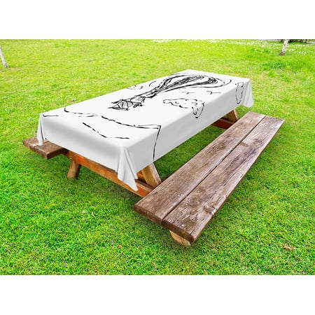 

Modern Outdoor Tablecloth Hot Air Balloon Sketch in the Clouds Murky Air Journey Artistic Picture Decorative Washable Fabric Picnic Table Cloth 58 X 84 Inches Charcoal Grey White by Ambesonne