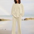 thumbnail image 5 of Yourumao Pants Suit for Women 2 Pieces 2023 Cotton Linen Plus Size Suits Long Sleeve Round Neck Tops High Waisted Drawstring Palazzo Pants Sets with Pockets, 5 of 6