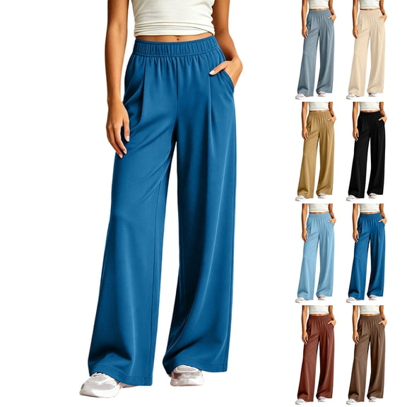 Jaunzuar Workout Pants Women Straight Leg Solid Color Gym Pants Athletic Running Casual Pants with Pockets L