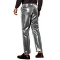 thumbnail image 3 of INSPIRE CHIC Metallic Pants for Men's Straight Leg Sparkly Pants Disco Party Shiny Trouser 32 Silver Gray, 3 of 5