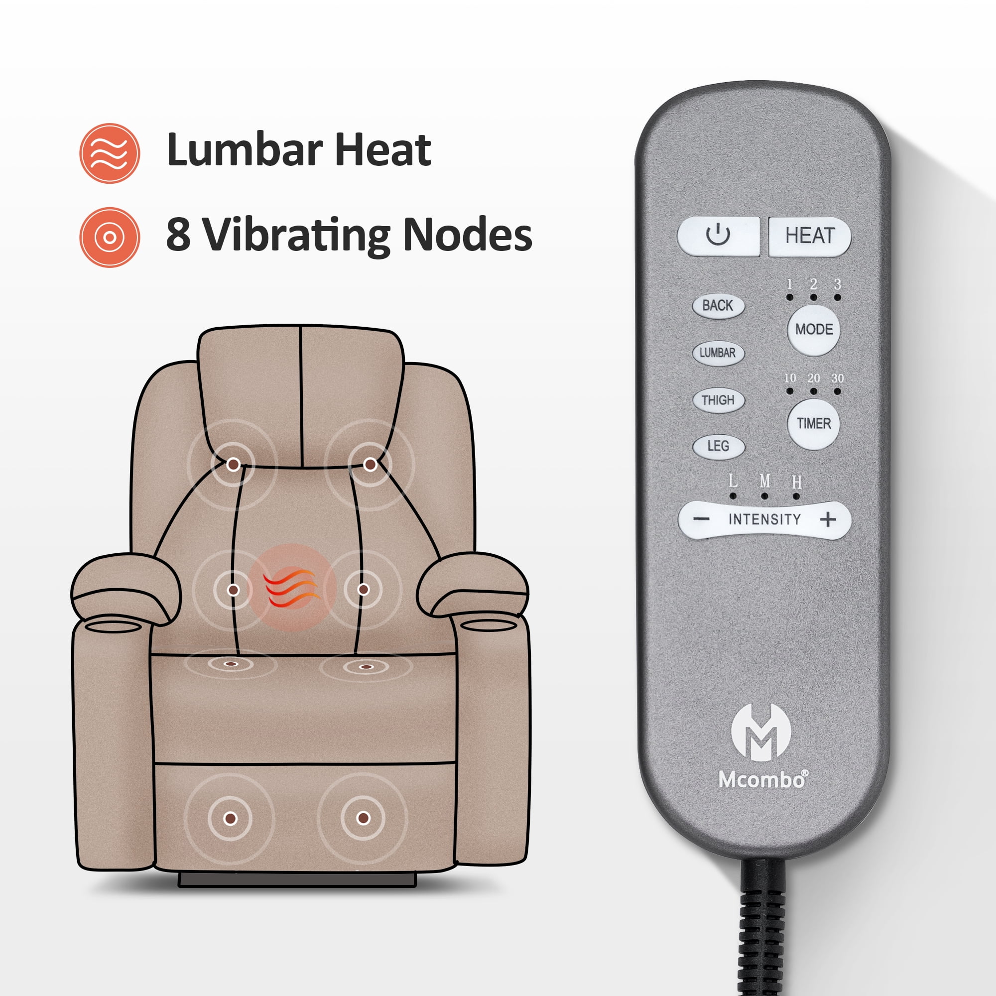 MCombo Large Power Lift Recliner Chair Sofa with Massage and Heat for Big and Tall Elderly People, 3 Positions, Cup Holders, and USB Ports, Extended Footrest, Fabric 7516(Large,Carmine Red)