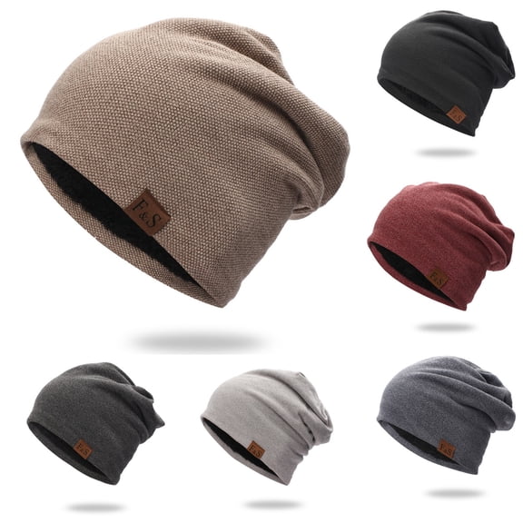 Helii Fleece Lined Slouchy Beanie Hat for Men Women, Winter Knit Warm Skull Cap Thick Thermal Soft Stretchy Acrylic Beanie, Oversized Baggy Cold Weather Hat Dark Gray,One Size