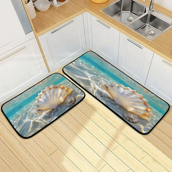 Sea Shell in Sea Kitchen Rugs Set Non Slip Mats Runner for Dining Room