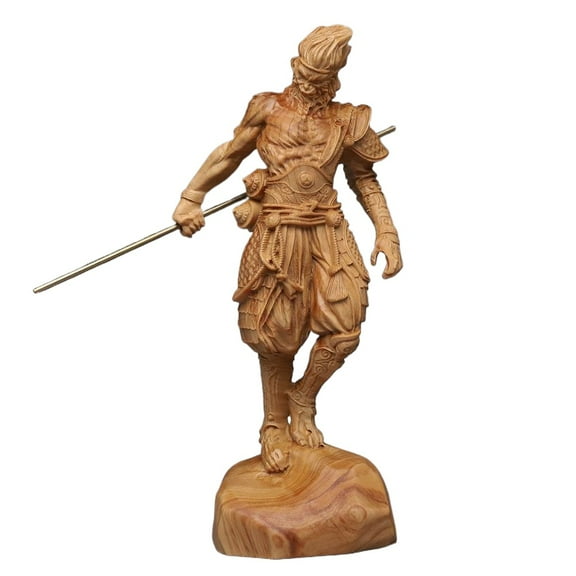Retro Fire Monkey King Sun Wukong Wood Carving Statue, Handcrafted with Attention to Detail, Japanese Anime Figurine, Samurai Figurine for Home Decor