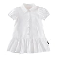 thumbnail image 4 of FYDUU Sundress For Girls Shirt Dress Kids Short Sleeve Button Dow White Dress With Collar Classic A-Line School Uniform Dresses 12-13 Years, 4 of 9