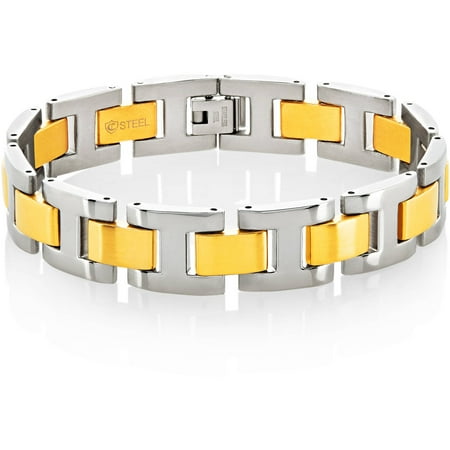 Crucible Two-Tone IP Dual-Finish Stainless Steel H Link Bracelet (15mm), 8.5