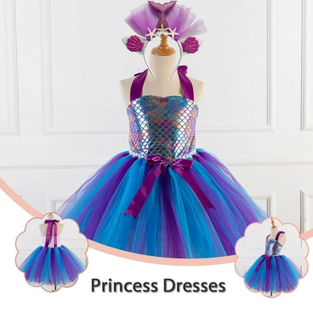 

Leutsin Summer Girls Sling Tie Neck Mermaid Show Dress Skirt + Hair Band