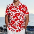 thumbnail image 1 of Summer Shirts for Men Hawaiian Vacation Casual Short Sleeve Button Up Collar Loose Fit Comfortable Beach Shirts Red S, 1 of 4