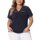 thumbnail image 1 of Agnes Orinda Blusa de Talla Grande para Mujer, Tejido Acanalado, Cuello con Corte, Nudo en la Parte Frontal, Manga Corta, Talla 1X, Azul Marino, 1 of 5