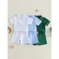 thumbnail image 3 of BemeyourBBs Toddler Baby Boy Summer Clothes Infant Baby Boy 2 Pieces Outfit Cotton Short Sleeve Solid Color Lapel Collared Shirt Tops and Shorts Set, 3 of 9
