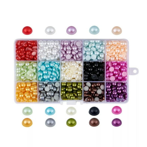U8MO 1Box Flatback Acrylic Pearl Cabochons 15 Color ABS Half Round Rhinestone 8x3.7mm