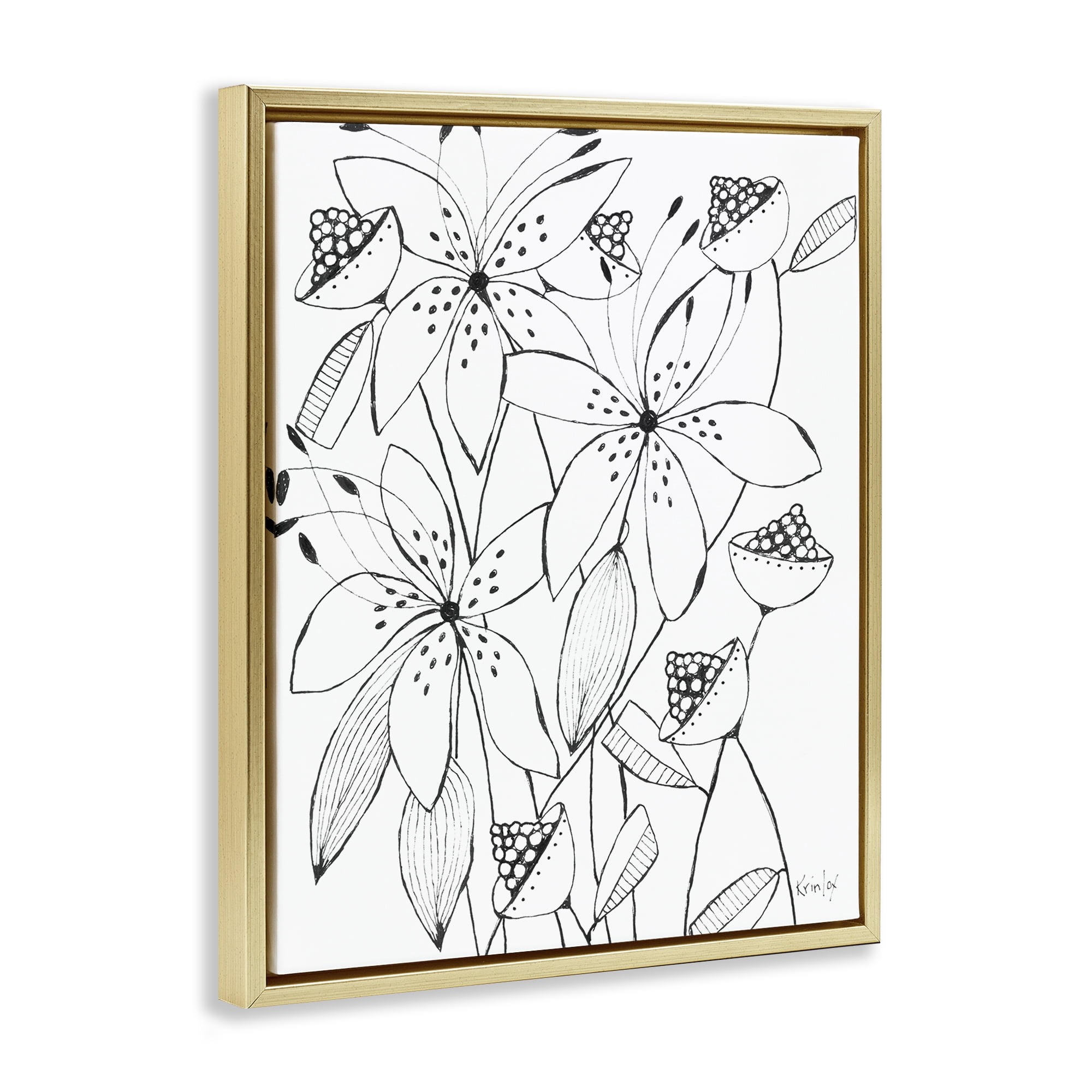 Stupell Industries Open Blooms Outline Gold Framed Floater Canvas Wall Art, design by Krinlox