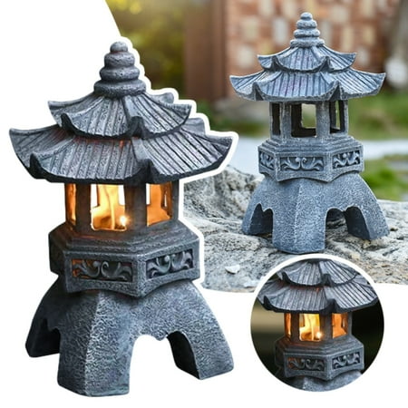 

Piaybook Clearance Garden Lamps Solar Powered Courtyard Lights Chinese Zen Stone Pagoda Decorations Garden Courtyard Resin Crafts