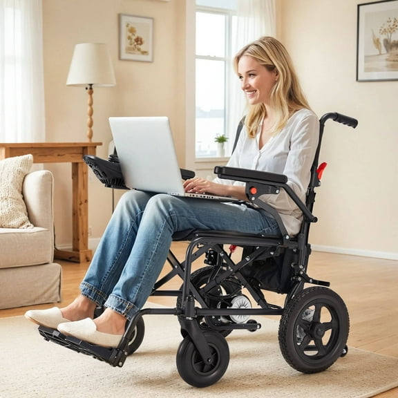 Erinnyees 24V Electric Wheelchair Foldable, 500W Dual Motor All-Terrain Lightweight Wheelchair, Black