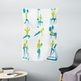 thumbnail image 1 of Fitness Tapestry, Set of Icons Showing Different Gym Activity Weightlifting Equipment, Wall Hanging for Bedroom Living Room Dorm Decor, 40W X 60L Inches, Sky Blue Apple Green White, by Ambesonne, 1 of 2