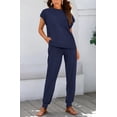 thumbnail image 2 of BTFBM Women's Two Piece Tracksuit Outfits Summer Short Sleeve Tops Long Pants Jogger Lounge Matching Sets Sweatsuit, 2 of 7